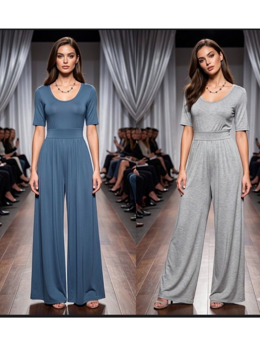 Set of 2 West Kei Gray Short-Sleeve Scoop Neck size Large  Maxi Dress With Pleat